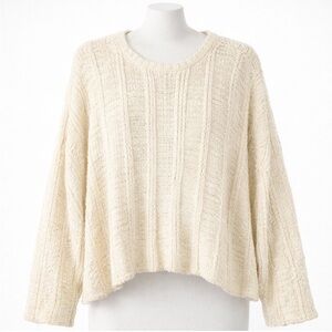 Eileen Fisher Textured Knit Organic Cotton Long Sleeve Sweater Cream Size